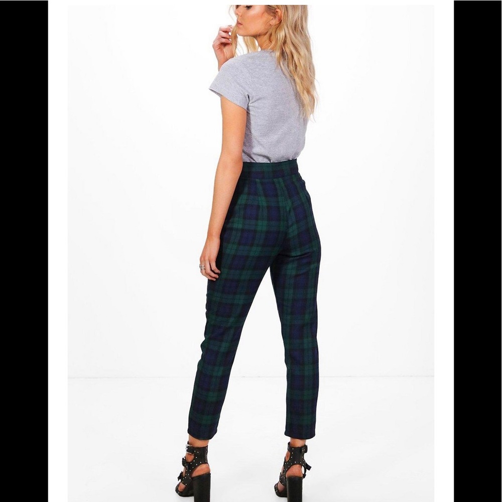 Land’s End Suit Plaid Pants Slim Leg Navy Green 18 - Picture 3 of 15